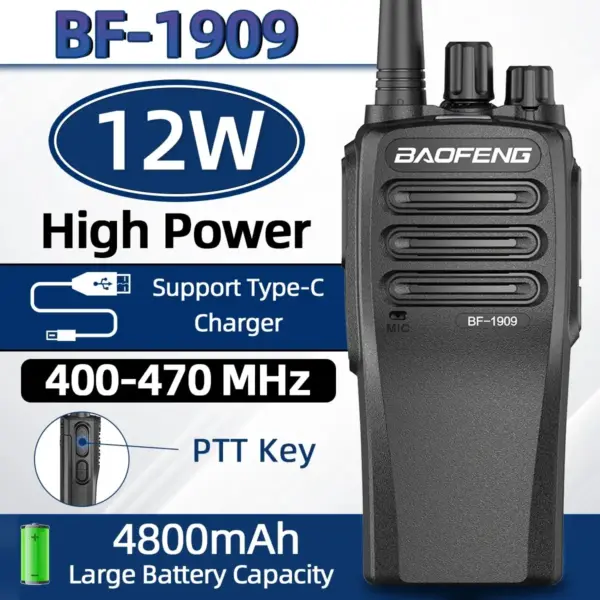 BaoFeng BF 1909 12W High Power Walkie Talkie Long Range Two Way Radio Type C Charging Transmitter Upgrade BF 888S UV 5R UV 82