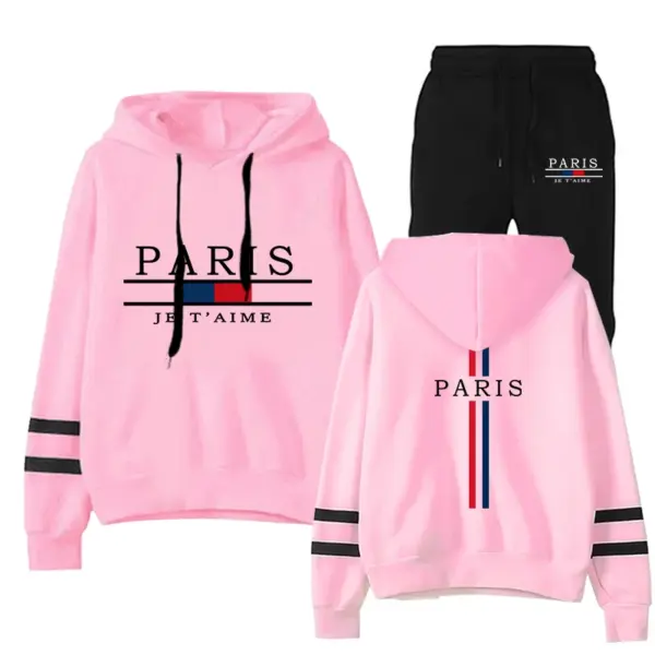 Paris Printed Womens Tracksuit Stripe Hoodies for Women Casual Sports Jogging Sweatshirts Outfits Fashion Street Women Pants Set
