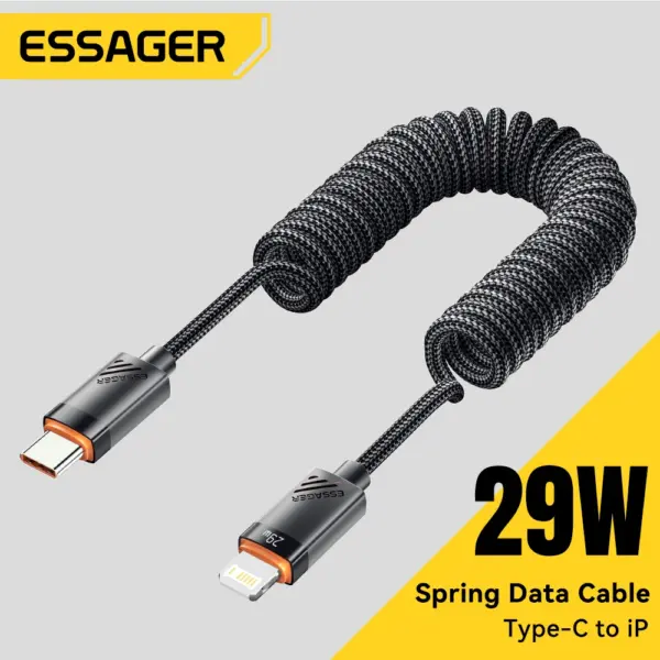 Essager Car Spring USB C To Lightning Cable PD 29W Fast Charging For Apple iPhone14 13 12 11Pro Max Charger 1.8m Carplay Braided