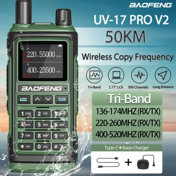 Baofeng UV-17 Pro V2 Tri Band Walkie Talkie Long Range powerful Wireless Copy Frequency Type-C UV-5R UV-21 Pro Ham Two Way Radio