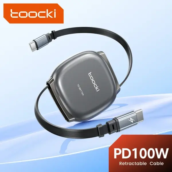 Toocki 100W Type C Retractable Cable For iphone 16 15 Pro Max Samsung Fast Chaerger Cable Mini Size 480Mdps Data Cable
