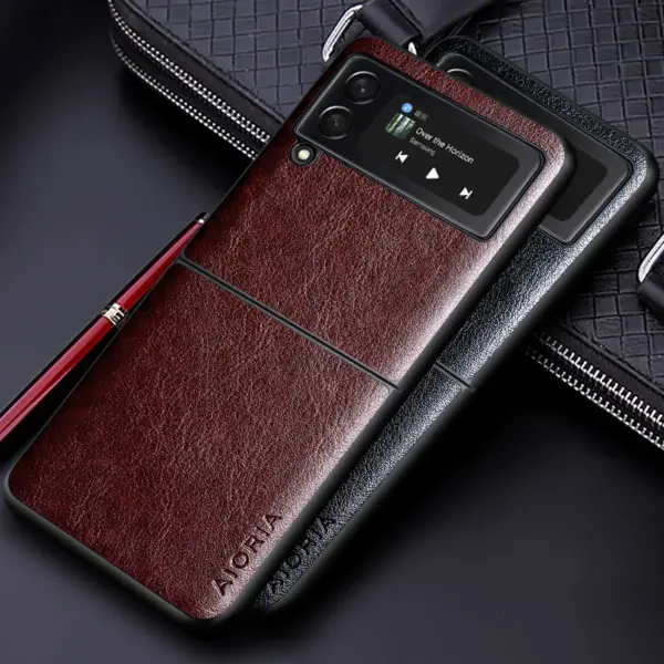 Luxury PU leather Case for Samsung galaxy Z Flip3 Flip 4 5 6 7 Business solid color design phone cover for samsung z flip 3 case