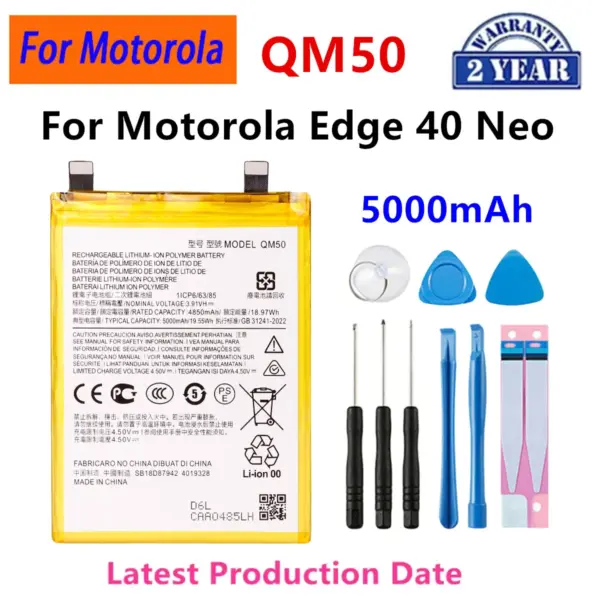 Brand New QM50 5000mAh Battery For Motorola Edge 40 Neo Mobile phone Batteries+Tools