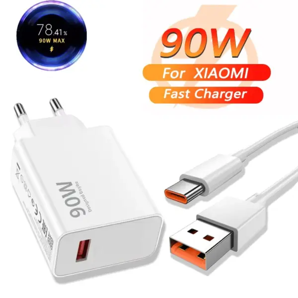 90W 6A Turbo Fast Wall Charger for Xiaomi 11 12 Lite 13T 14 Ultra Redmi Note 11T 12T 13 15Pro POCO F4 X5 USB Type C Charge Cable