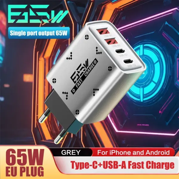 Total 65W USB Charger Type C QC3.0 Fast Charging Mobile Phone Travel Wall Adapter EU/US Plug For iPhone Samsung Xiaomi Huawei