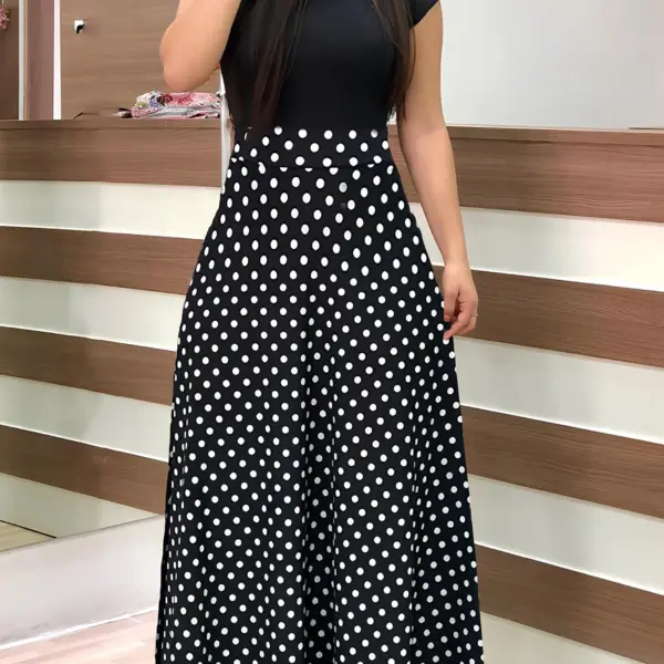 Spring/Summer Chic Midi Polka Dot Dress - Sexy Fit & Flare, Comfortable Knit, Easy-Care