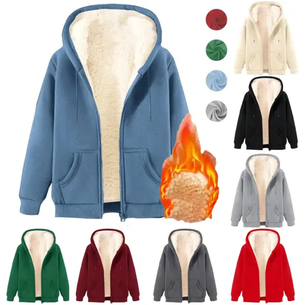 Women Solid Color Fleece Thickened Hoodies Large Size M-5XL Zip Up Warm Lined Thermal Sweatshirt Fall Winter Hooded With Pockets