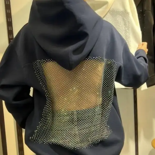 Y2K New Harajuku Sexy Hottie Oversized Hoodie Gothic Pullover Sweatshirt Twinkle Mesh Hollow Hoodie Women Autumn Winter Clothing