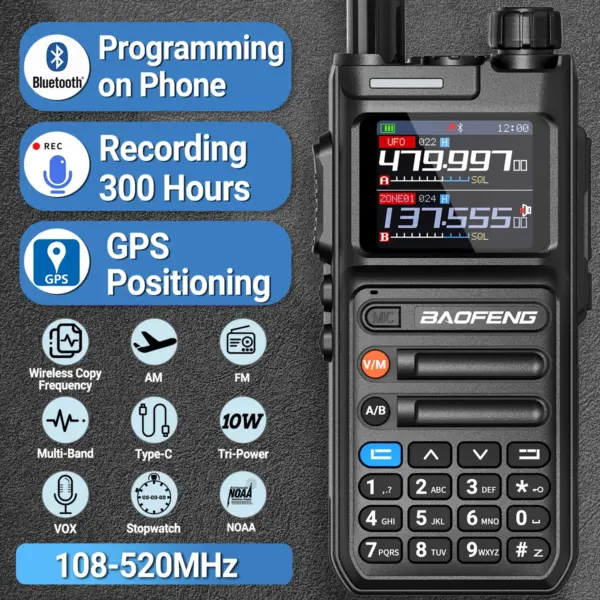 Baofeng AR26 Walkie Talkie Long Range GPS Phone APP Wireless Programming Air Band Recording Two Way Radio Type-C Charge