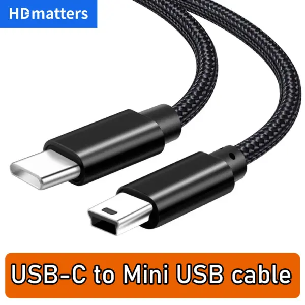 USB C to Mini USB cable Braided USB-C to Mini-USB 5-pin OTG charging Sync Data cable for GPS,Mp4/3,Camera,Dash Cam, C to Mini B