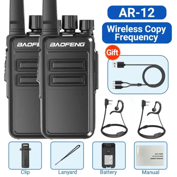 Baofeng AR-12 Walkie Talkies Wireless Copy Frequency Long Range for Adults TYPE-C Rechargeable Two Way Radio for Camping Hiking