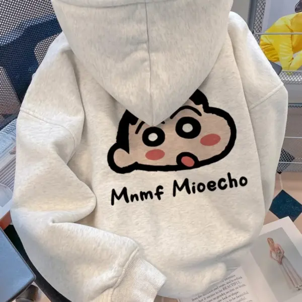 MINISO Crayon Shin-chan Cartoon Print Youth Hooded Sweater Autumn and Winter Loose Long Sleeve Top Man's And Woman's Clothes