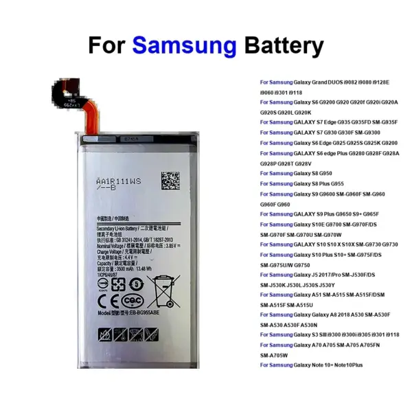 Battery For Samsung S3 S6 S7 Edge S8 S9 S10 Plus S10e J5 A70 Note 10 A8 A51 Grand Duos G9350 G9082 Sm-N975ds Sm-A515