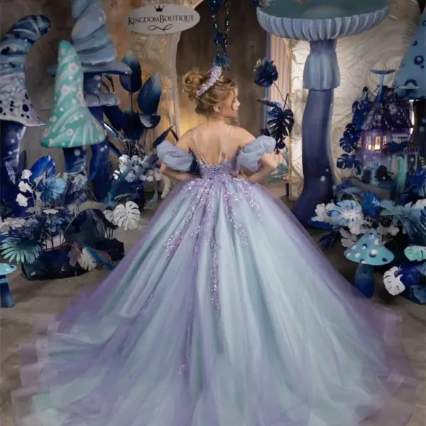 Customized Off The Shoulder Flower Girl Dress for Wedding Lace Floor Length Princess Baby Birthday Dress First Communion Gowns