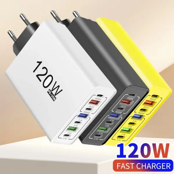 USB C Charger Total 120W Multi Ports Fast Charging Type C Phone Wall Adapter For iPhone 15 16 Samsung Xiaomi Huawei EU/US Plug