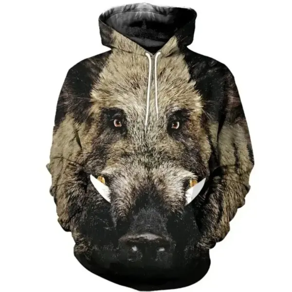 Autumn and Winter Hunting Suit, Long Sleeved Camouflage 3D Printed Autumn and Winter New Fun Wild Boar Men's Hooded Sweatshirt