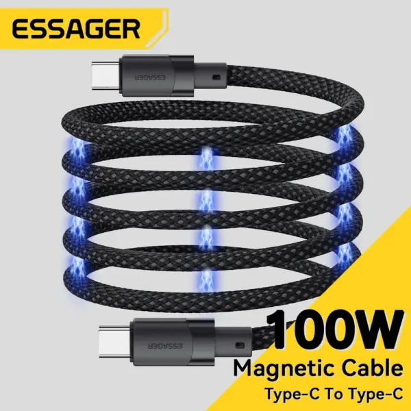Essager PD 100W Magnetic Suction Anti Winding USB C To C Fast Charger Cable Data Charging Wire for iPhone 15 Laptop Samsung