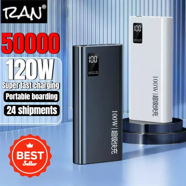 100W Ultra-Fast Charging 30000mAh Power Bank with Dual USB Ports High Capacity External Battery for IPhone 15 Android Samsung