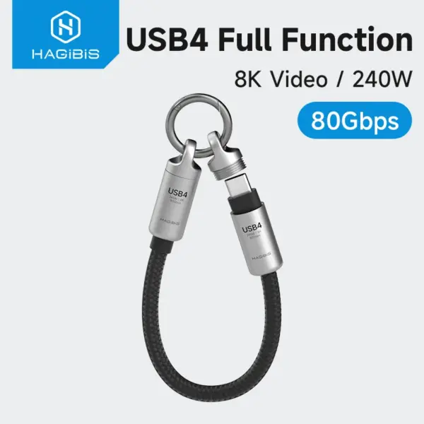 Hagibis Short USB4 Cable Portable Keychain C to C Cable Lanyard Type-C Cable 240W 80Gbps for Thunderbolt 4/5 iPhone 17 Pro SSD