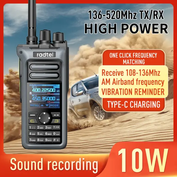 Radtel RT-752 10w Air Band Walkie Talkie Full Band Amateur Ham 250CH HT USB-C Battery NOAA FM AM Recording Vibration