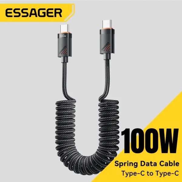 Essager Car Spring Type C Cable For iPhone 16 15 Xiaomi Samsung 100W PD Fast Charging For Macbook iPad Type C to Type C Cable