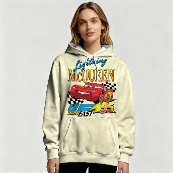 New Women's Disney Lightning McQueen Hoodie Autumn/Winter Comfortable Warm Hoodie Retro Racing Pattern Design Casual Sweatshirt