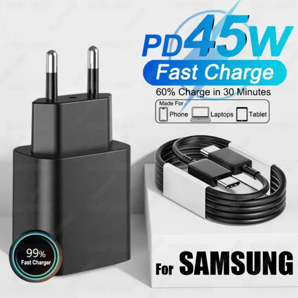 PD 45W USB C Charger Super Fast Charging Adapter For Samsung Galaxy S24 S23 S22 Ultra A54 A15 A55 5G Phone Charger Type C Cable