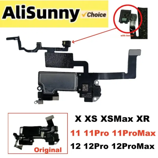 1pcs Earpiece Flex Cable for iPhone 12 Pro Max 11 X XR XS Top Front Ear Speaker Sensor Proximity Small Headset Fix Face id Parts