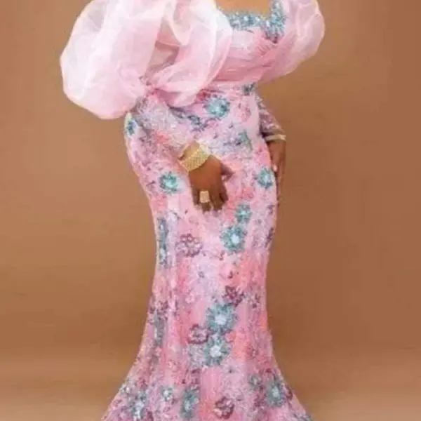 African Wedding Party Dresses for Women Autumn Africa Elegant Long Sleeve Pink Evening Long Robes African Gowns African Clothing