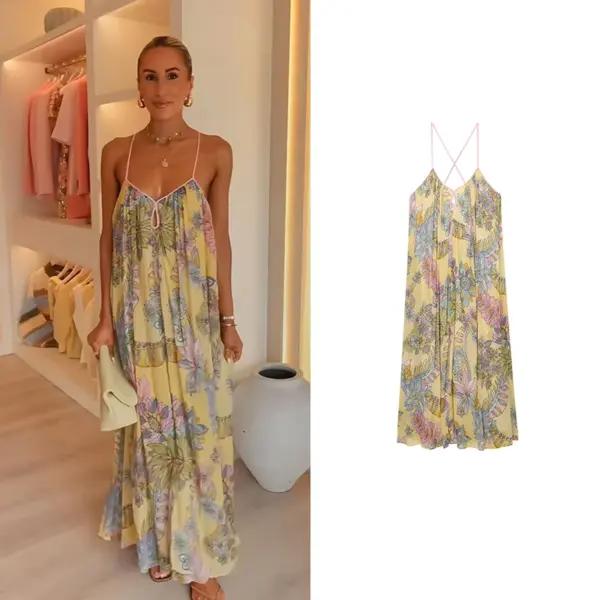 Summer Dress Women's 2025 New Fashion Print Loose V-neck Camisole Elegant Women Summer Travel Long Dress Chic Youth Party Dress