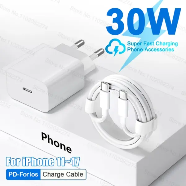 For Apple Original 30W Charger USB Type C Fast Charger For iPhone 17 15 14 13 12 11 16 Pro Max Plus Air Charge Cable Accessories