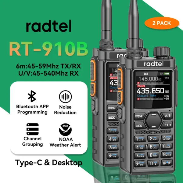 2pcs Radtel RT-910B Dual Band UHF VHF Amateur Ham Radio Walkie Talkie with AM FM Receiver 1024 Channels Copy Frequency