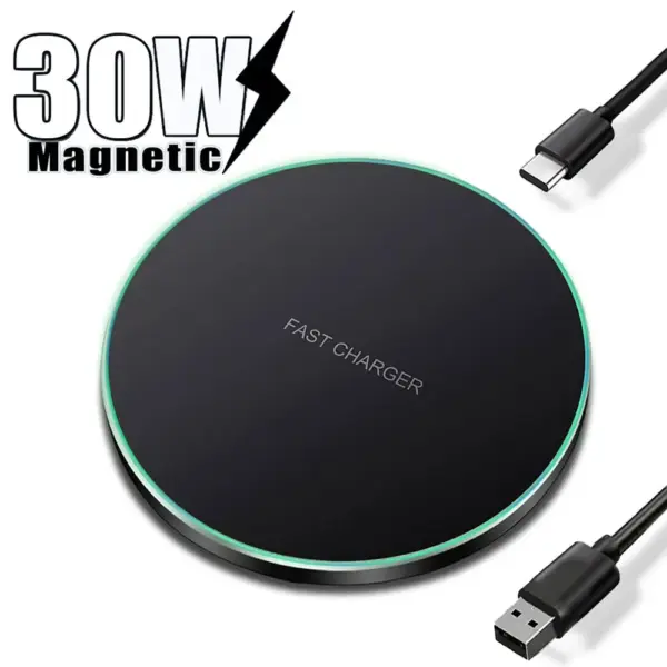 30W Wireless Charger Pad for iPhone 15 14 13 12 Pro Max X Samsung Xiaomi Phone Qi Chargers Induction Fast Charging Dock Station