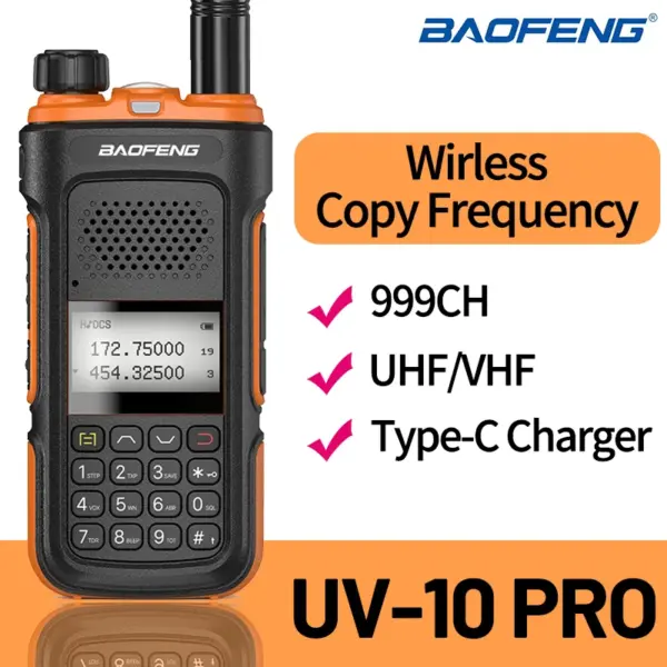 Baofeng UV-10R Pro Walkie Talkie Type-C Change Wireless Copy Frequency U/VHF 999CH Dual Band For Camping Hunting Hiking