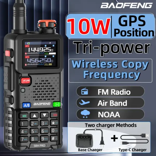 Baofeng UV-5RH PRO GPS Walkie Talkie Long Range Multi Band Wirless Copy Frequency NOAA Type-c Portable Tow Way Radio For Hunting