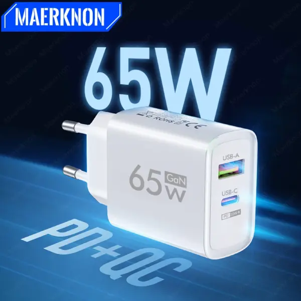 65W GaN USB Charger Type C Fast Charging Mobile Phone Charger Adapter For iPhone Xiaomi Samsung Huawei EU/US Plug Wall Charger