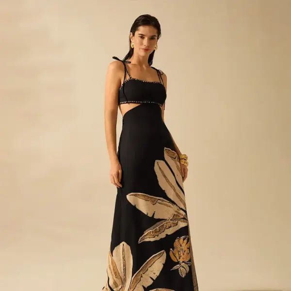 Chic Printed Backless Halter Dress Lace Up Slimming Maxi Dresses High Waist Party Robes 2025 New Lady Vacation Party Clothing