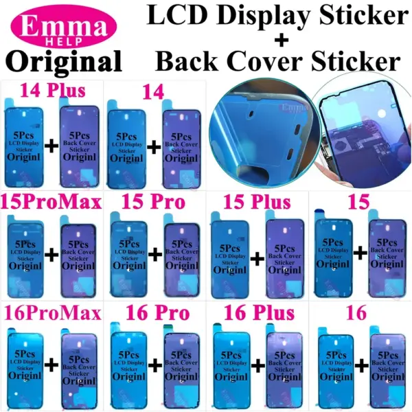 10pcs Back Cover Sticker for iPhone 14 15 Pro Max 16 Plus Back Frame Waterproof Seal Bezel Display Adhesive LCD Screen Frame