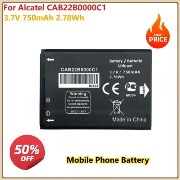 for Alcatel Replacement Mobile Phone Battery CAB22B0000C1 3.7V 750mAh 2.78Wh