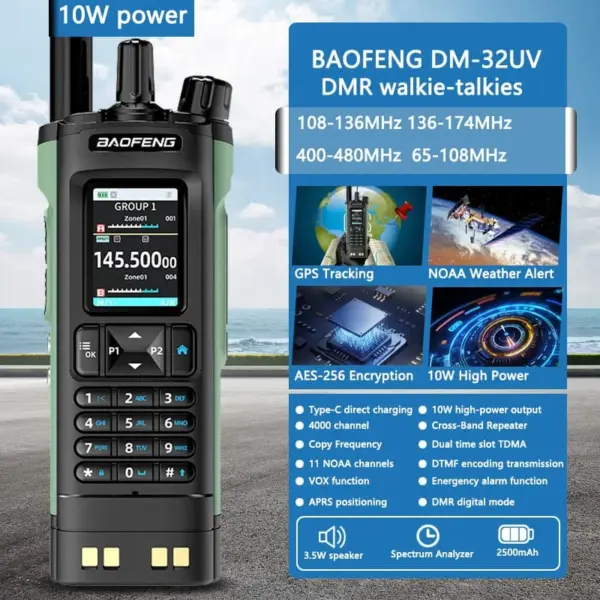 New BAOFENG DM32 Walkie Talkie DMR GPS 10W Programming Multi Band Wireless Copy Frequency Type-C UV32 Ham 2 Way Ra