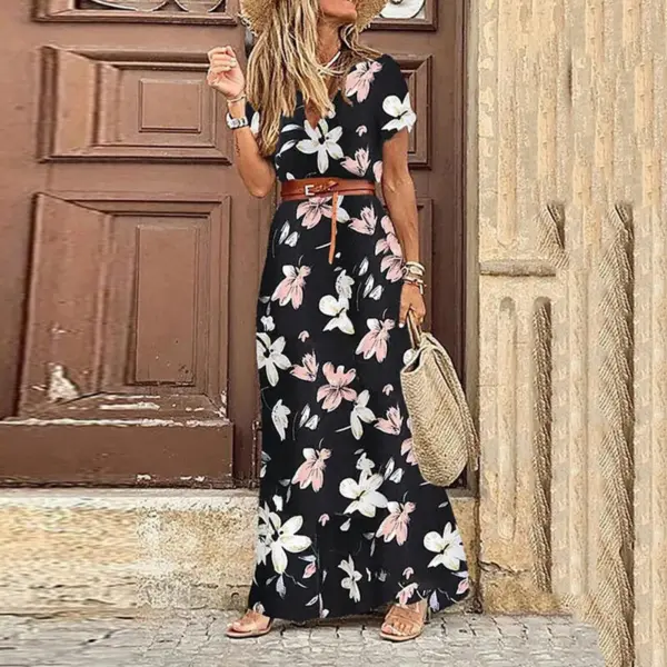 Women'S Skirts Women Short Sleeve Dress Floral Maxi Long Dress Ladies Boho Party Evening Casual Dress Women'S Printed Long Skirt