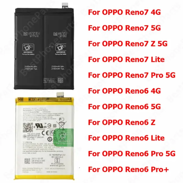 Battery For Oppo Reno 7 Pro 6 Lite Reno7 Reno6 Z 7T 4G 6Z 5G BLP855 BLP907 BLP905 BLP819 BLP863 BLP851 BLP825 Cellphone Batteria