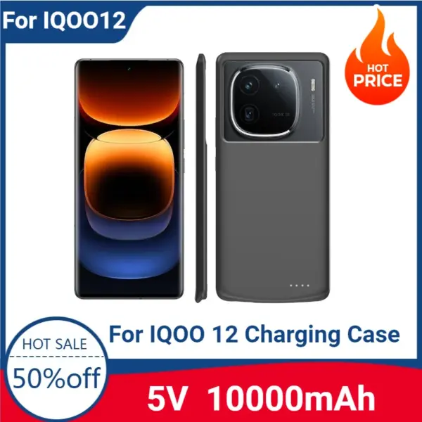 Powerbank Cover For VIVO IQOO 12 Pro External Battery Cases 10000mAh Portable Charger Power Bank Cover For IQOO 12 Charging Case
