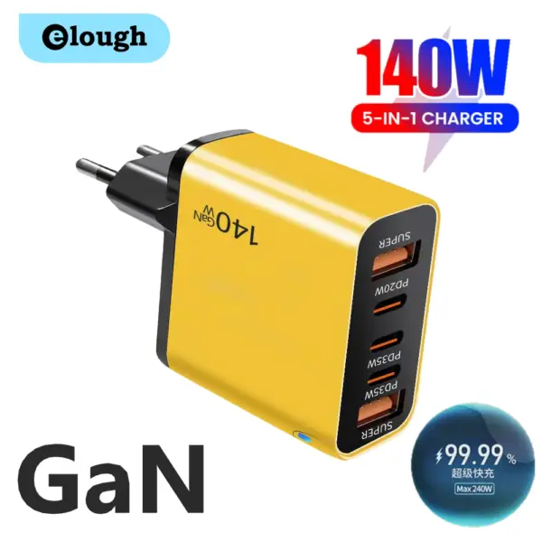 140W 5-Port Quick GaN Charger 2USB+3Type C Fast Charging Mobile Phone Charger For Iphone 15 16 17 Samsung Laptop Tablet