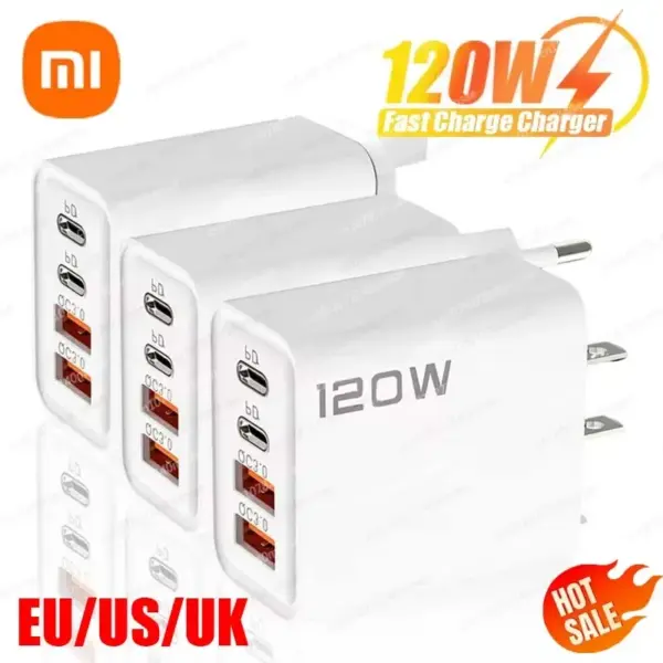 Xiaomi PD 120W Charger Quick Charge 4 Ports USB C 3.0 Type C USB Phone Chargers Fast Charging Adapter for Samsung Xiaomi Huawei