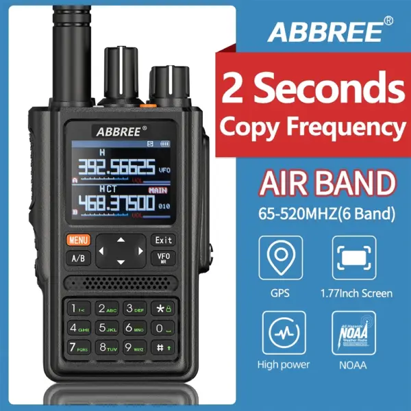 New ABBREE AR-F8 108MHz-520MHz Full Band Walkie Talkie Wireless Copy Frequency Air Band GPS High Power Outdoor Handheld Radio