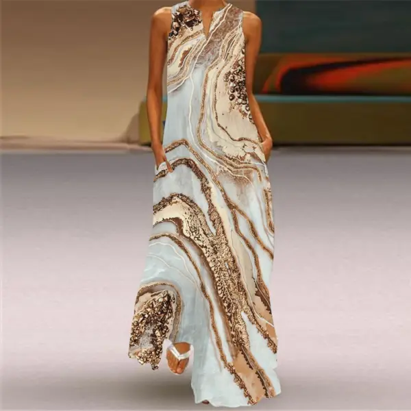 2024 New Summer Women's Sleeveless V-neck Printed Sexy Dress Long Dress Cross Border Women's Wear in Europe and America