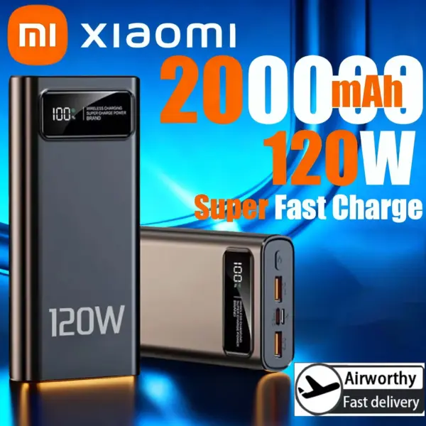 Xiaomi Ultralarge Capacity 200000mAh Power Bank Digital Display 120W Fast Charging Portable Power Bank For iPhone Samsung Huawei