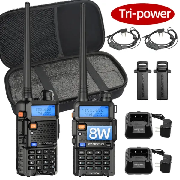 Baofeng UV-5R 8W Walkie Talkie Portable Tri-Power Two Way Radio Communication VHF UHF Receiver Long Range Headset For Camping