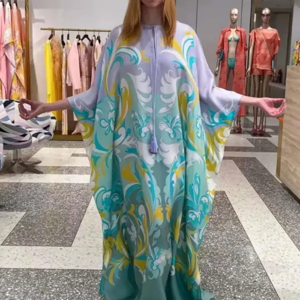 2024 Fashion Spring Autumn Long Dress Lady Floral Printing Elegant Loose Maxi Dresses Bohemian Vacation Casual Style Robe